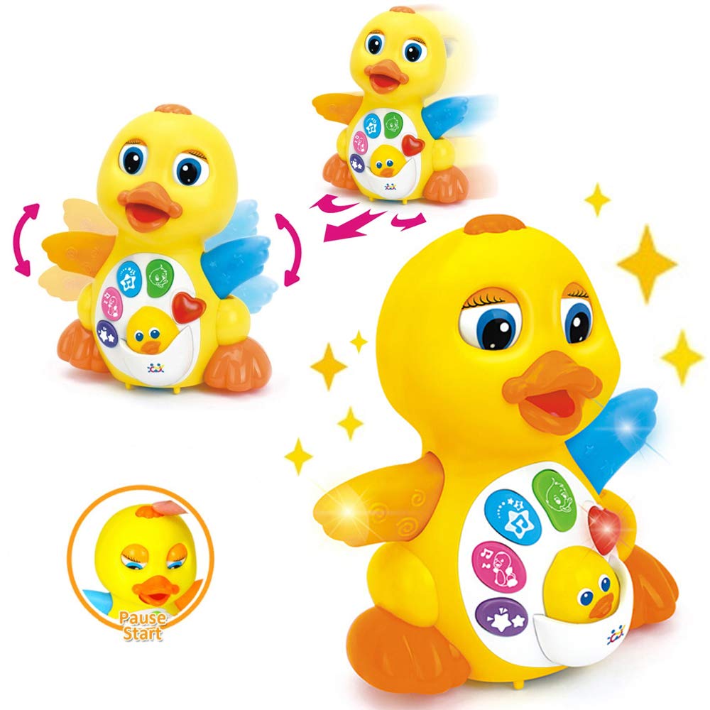 Yiosion Musical Flapping Yellow Duck Interactive Action Educational Learning Walking Light Up Dancing Toy For 1 Year Old Baby Toddler Infant
