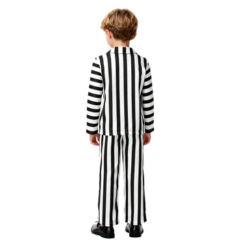 ERCAUX Black and White Striped Suit - Halloween Horror Costume Scary Cosplay Outfit Scary Movie Character Dress-Up (140)