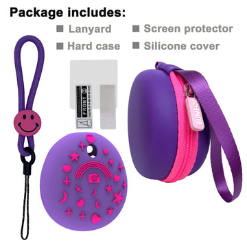 Jchpine Hard Carrying Case And Silicone Cover Compatible With Tamagotchi Pix Interactive Virtual Pet Game Machine, Screen Film Protector For Tamagotchi Pix Accessories(Purple-Pink)