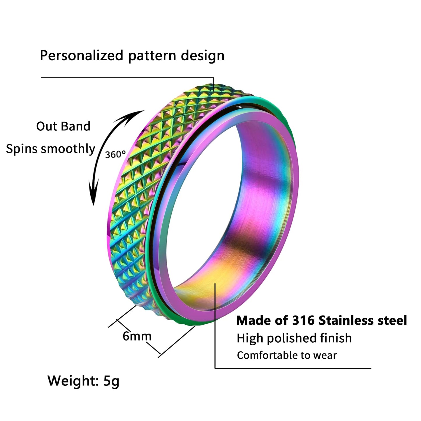 Fekang Anxiety Rings Fidget Rings For Women Stress Relief Spinner Rings For Anxiety Stress Rings 4Pcs 6Mm Titanium Steel Rings S