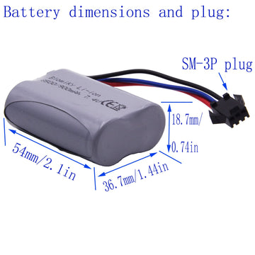 Blomiky SM-3P Plug 7.4V 900mAh Li-ion Rechargeable Battery and Charger Cable for G03082R Amphibous RC Cars C82 Battery