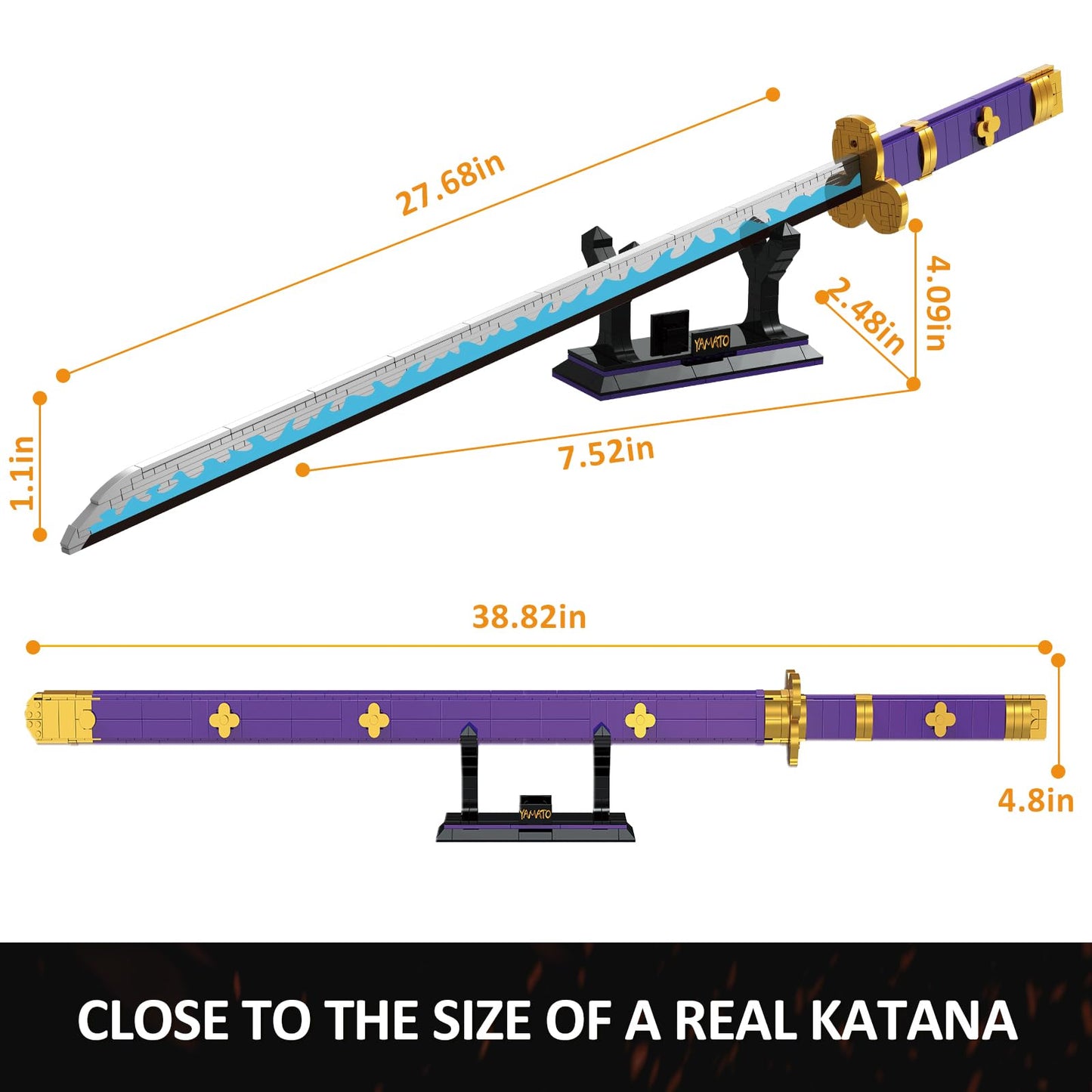 SATHIBI Yamato Sword Building Set, 38" Plastic Model Kit with Scabbard, 936PCS, Creative Anime Gifts for Ages 8+