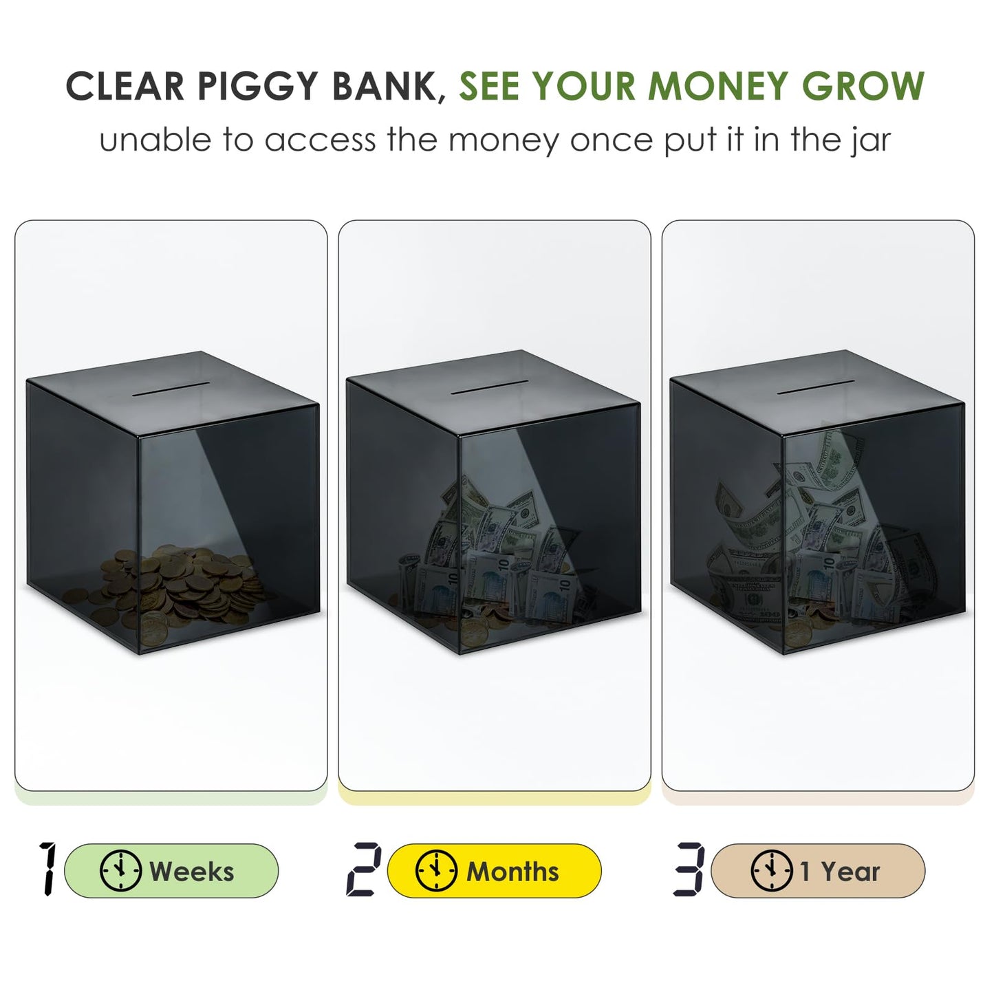 Piggy Bank For Adults Must Break To Open, Vcertcpl Acrylic Clear Piggy Bank Money Saving Box For Cash Saving, Unopenable Adults Piggy Bank For Real Money Bank Coin Bank Change Jar (Gray S, 12X12Cm)