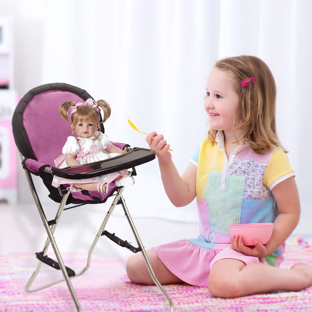 Mommy & Me 3 In 1 Baby Doll Accessories Mega Deluxe Playset With Doll High Chair, Doll Bouncer, And Doll Pack N Play Doll Crib, Fits 18 Inch American Girl Doll, Purple