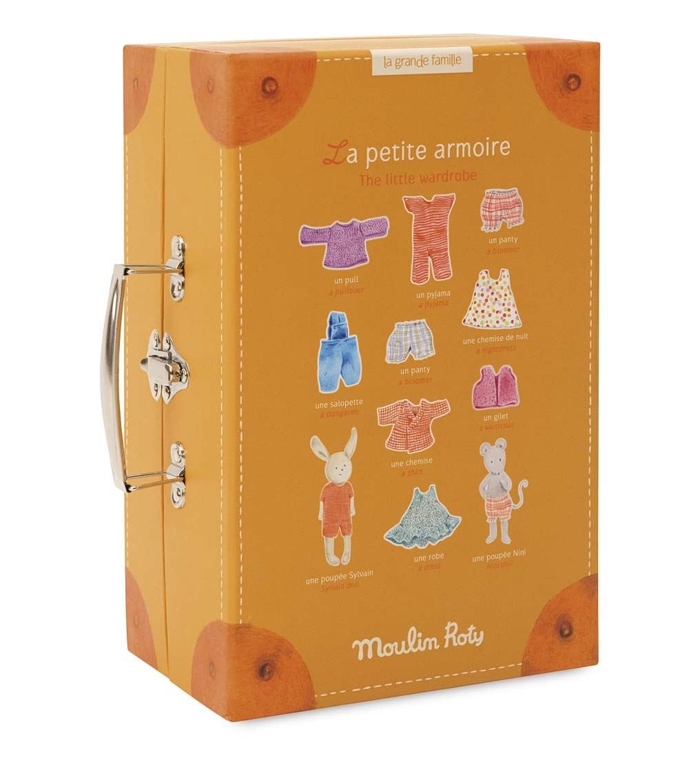 Moulin Roty La Grande Famille Wardrobe Suitcase - Orange Printed Cardboard, Model 632401