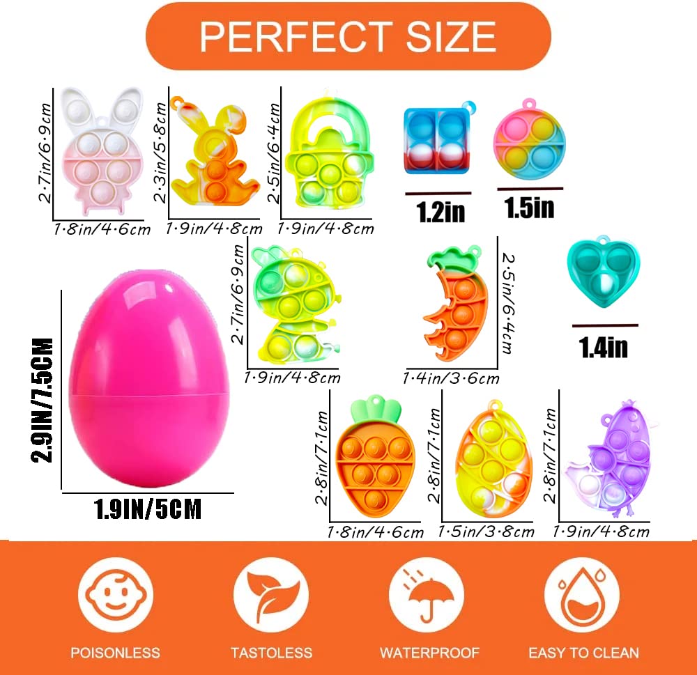 Prefilled Easter Eggs, Easter Pop Purse Fidget Toy Pack, Easter Pop Its,Keychain Pop Toys Party Favors Goodie Bag Stuffers With