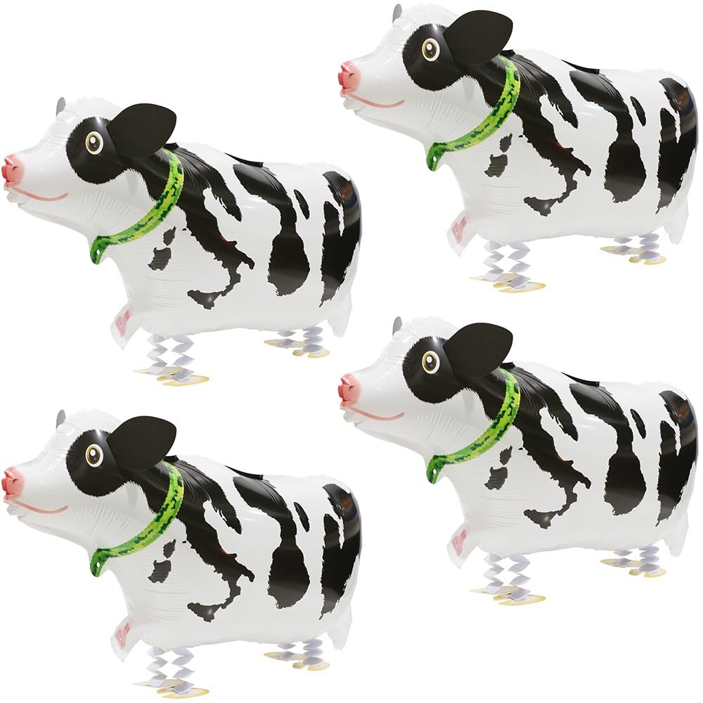 4D Cartoon Cow Balloon Walking Livestock Farm Animals Decoration Cute Air Walker Western Cowboy Supplies, 4 Pcs Walk Cow Balloon