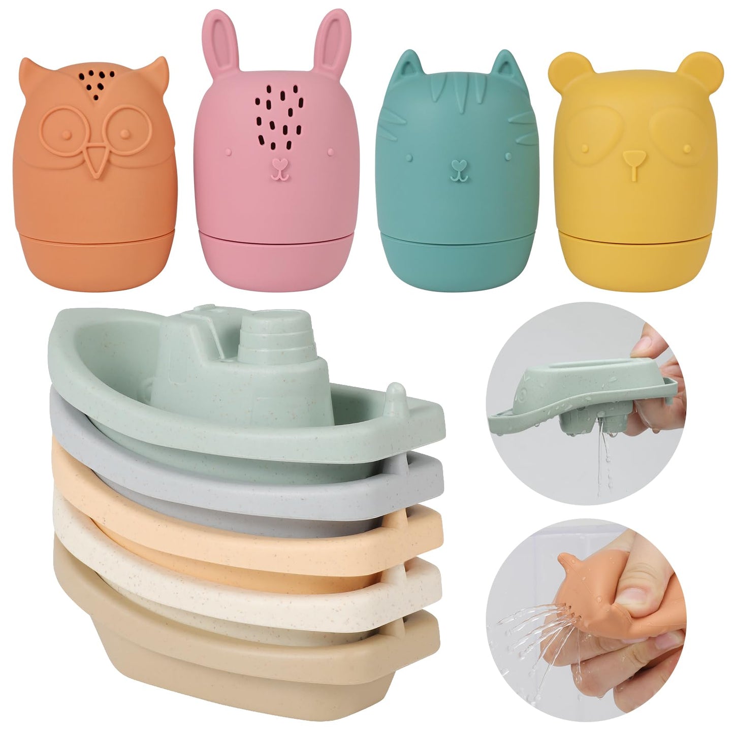 Hyszxus Bath Toys Floating Boats With Silicone Bathtub Toys,9Pcs Mold Free Baby Bath Toys For Infants 6-12-18 Months,Water Table Toys For Toddlers 1-3,Shower Toys Pool Toys For 1 2 3 4 Boys Girls Kids