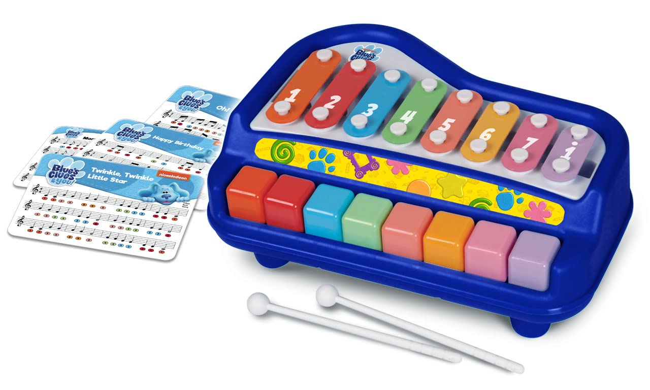 Kidz Toyz: Blue'S Clues Play Along Piano, 8 Notes With 4 Song Cards, 2-In-1 Piano Keyboard, Plastic Mallets Included, For Ages 3 And Up
