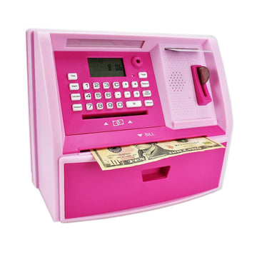 Talking Atm Savings Bank, Digital Piggy Bank, Atm Money Coins Machine For Kids Birthday Gift (Pink/Pink)