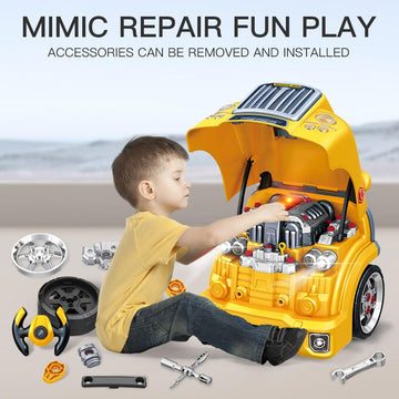 POFJOEQ Interactive Truck Engine Toy with Removable Parts - Lights, Sounds, and Fun for Young Mechanics -Unleash Their Creativit
