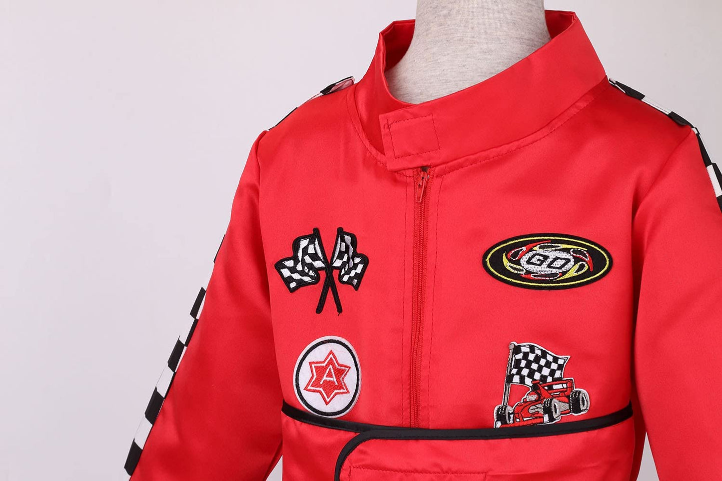 Lmyove Kids Race Car Driver Costume Boys Girls Racing Halloween Play Role Dress Up Racer Jumpsuit And Car Cap Toddler 3-9Y (Large, Red)