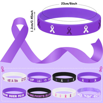 Junebrushs 42Pcs Purple Ribbon Awareness Accessories Silicone Bracelets Hope Faith Courage Wristbands For Lupus Domestic Violence Epilepsy Pancreatic Cancer Alzheimers Awareness Party Supplies