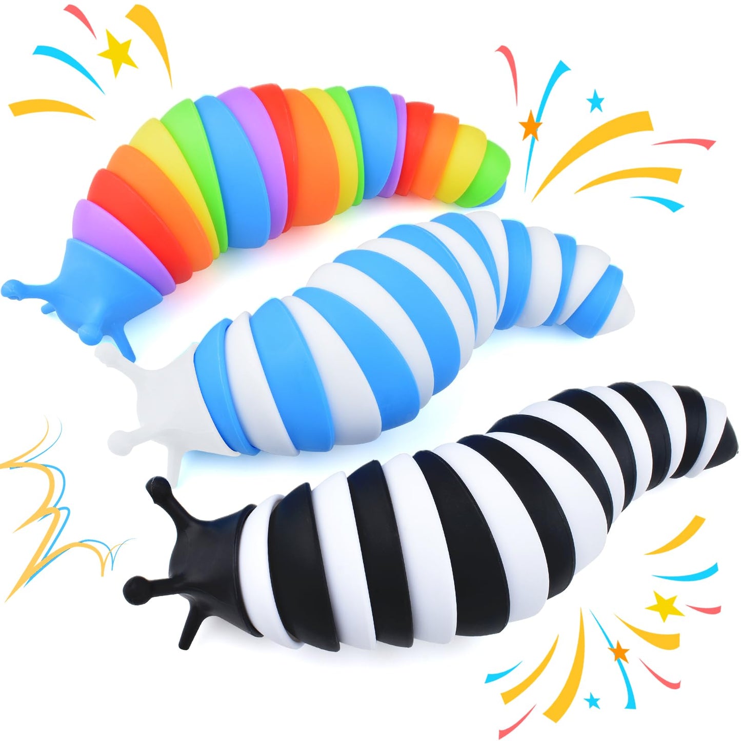 Cevioce Fidget Slug Toy, Sensory Slug Fidget Toy For Kids & Adults, 3Pcs Cute 3D Articulated Stim Toy -Easter Basket Stuffers For Toddler|Exercise Wrist & Stress Relief, Great Gift For Adhd Autism