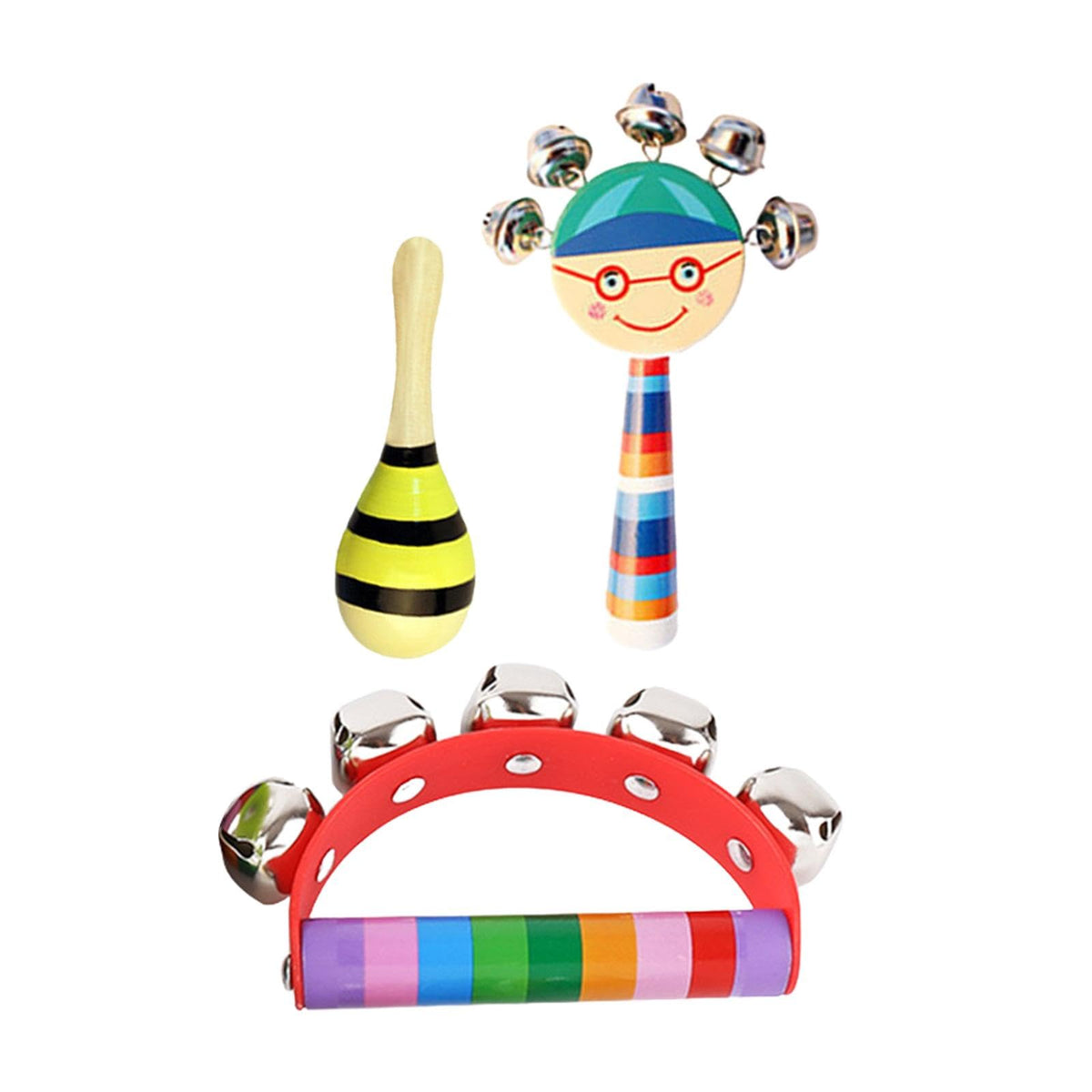 Ecomistiq 3X Wooden Percussion Musical Instrument Playset For Baby Months Children Style C|Baby| Toys For Baby | Rattles