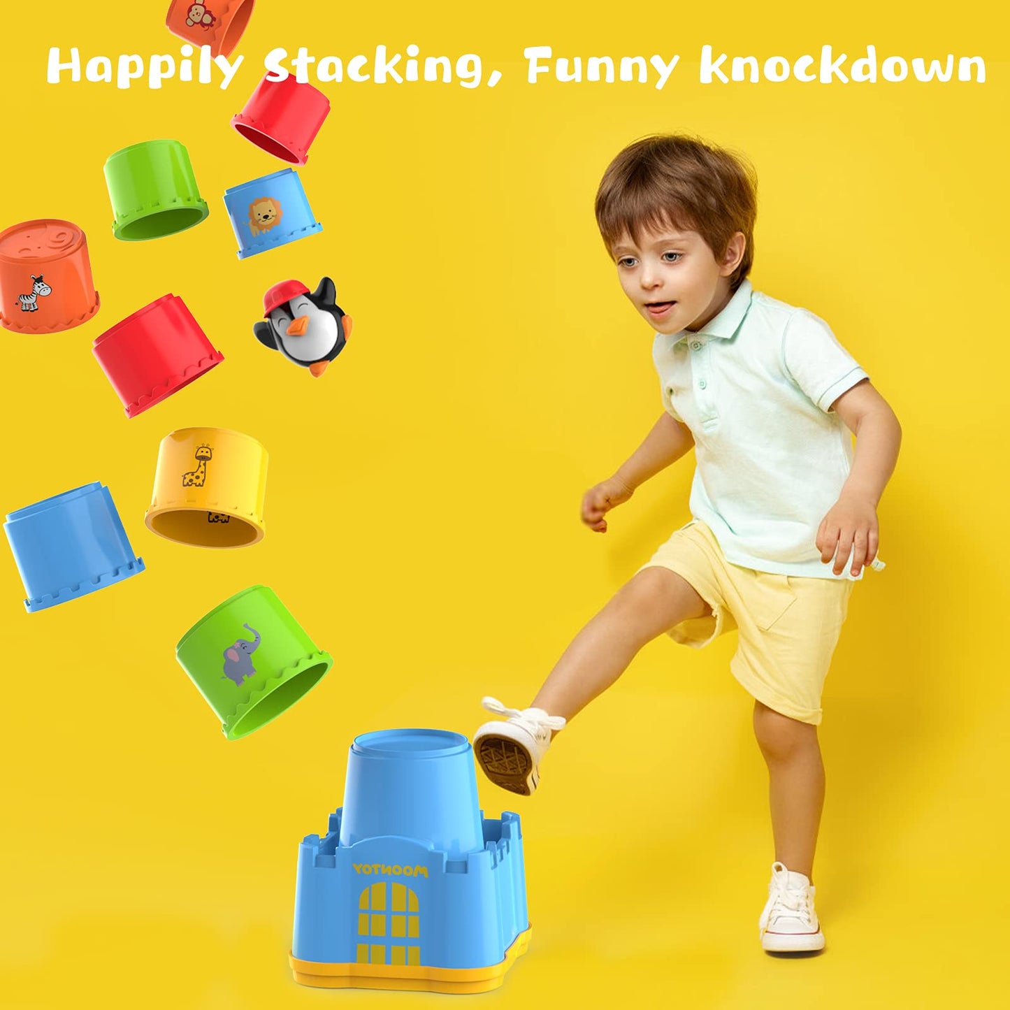Moontoy Stacking Cups Baby Toy Set, 19Pcs Baby Stacking Toys For Toddlers 1-3, Shape Sorter Stackable Blocks Games Nesting Sorting Toys 6-12 Months 1 Year Old Easter Basket Stuffers Birthday Gift