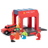 Fire Station Playset Toy For Wooden Train Track,Creative City Firestation Shed Railway Accessories Preschool Learning Educationa