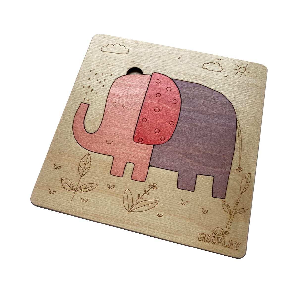Ekoplay 3 Piece Playful Elephant Wooden Puzzle for Kids, Jigsaw Puzzle for Pre-School Kids, Learning Educational Toys Gifts for