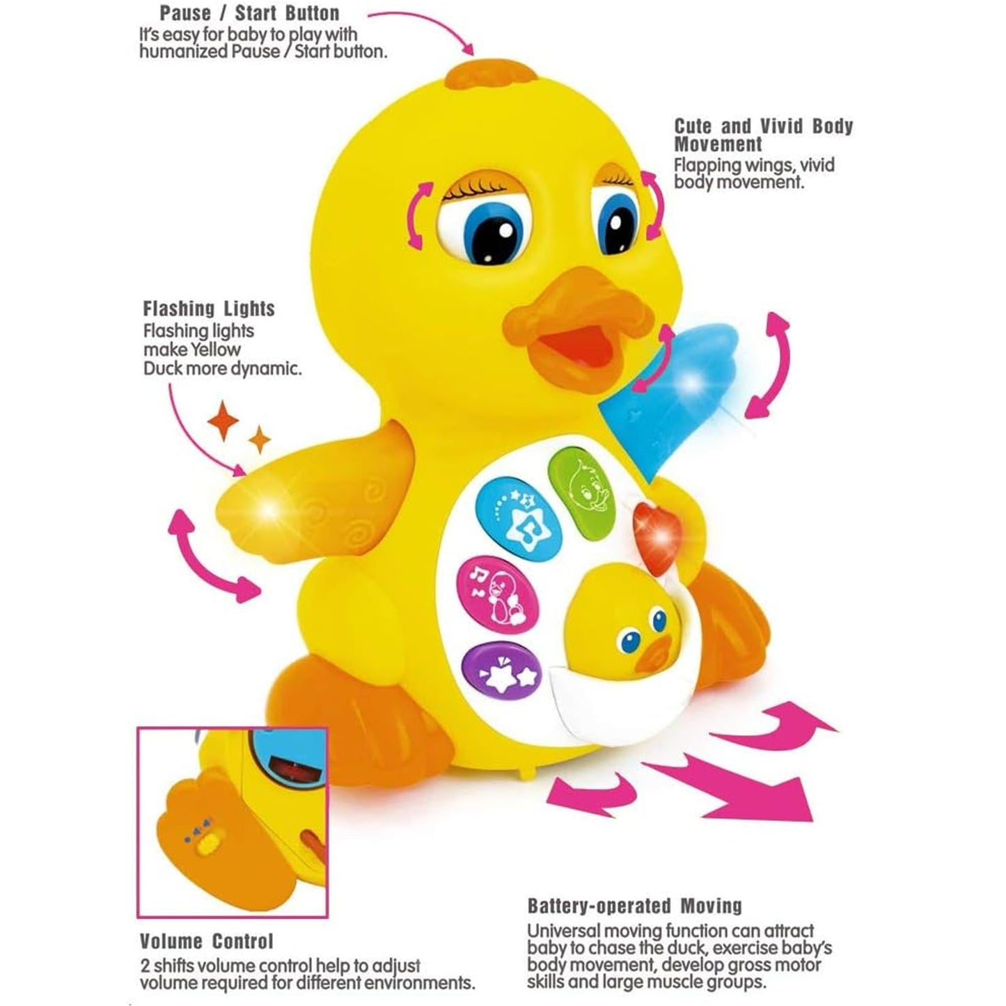 Yiosion Musical Flapping Yellow Duck Interactive Action Educational Learning Walking Light Up Dancing Toy For 1 Year Old Baby Toddler Infant