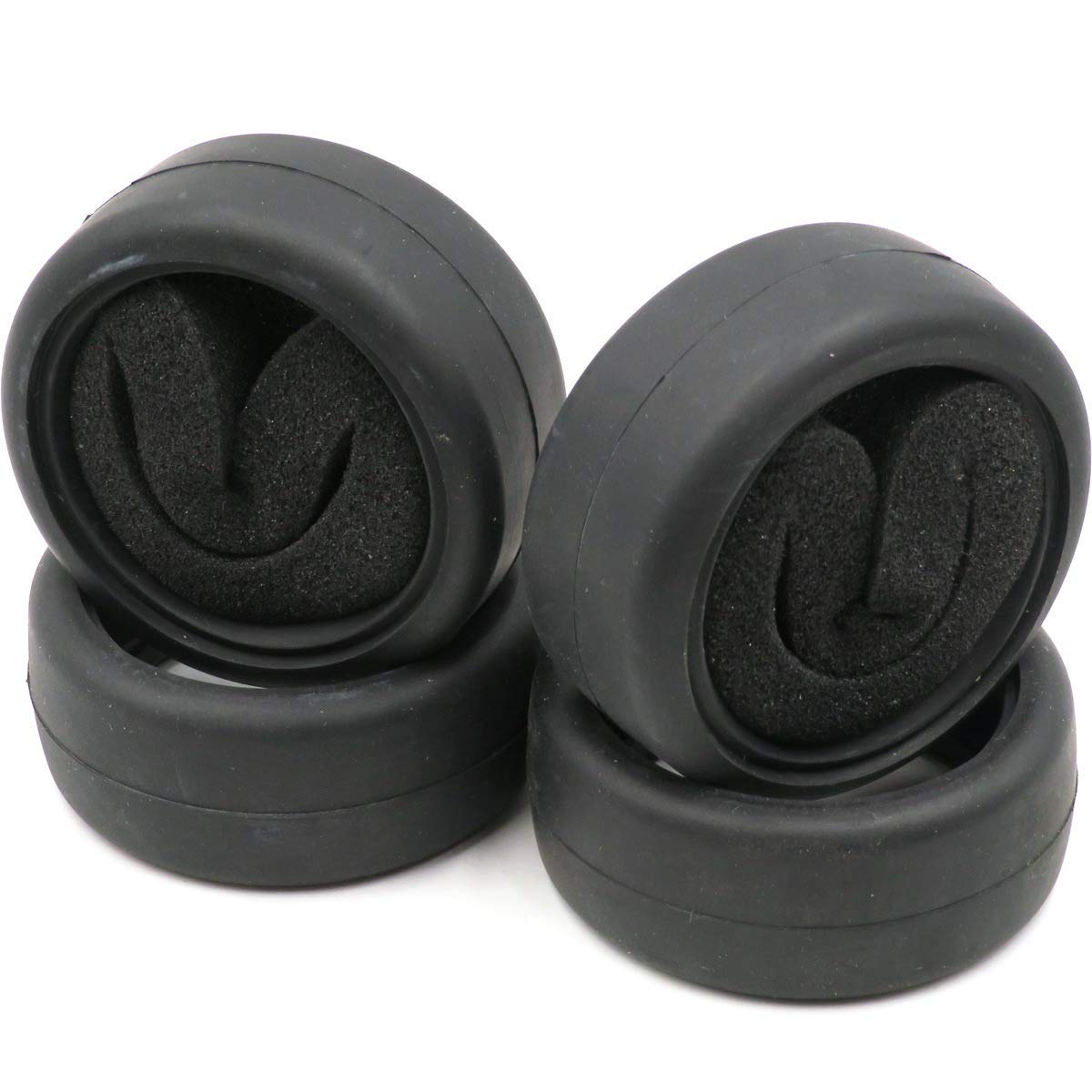 hobbysoul 4pcs RC 1/10 On Road Slick Tire Rubber Tyre Fit for 1:10 Touring Drift Car Wheel Rim