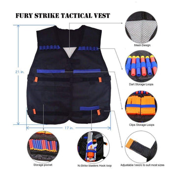 Tactical Vest Accessories Set For Nerf N-Strike Elite Series With 20 Refill Darts, 2 Quick Reload Clips, Wrist Ammo Holder, Safety Glasses, And Tube Mask