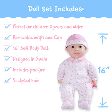 Jc Toys Asian 16-Inch Medium Soft Body Baby Doll La Baby | Washable |Removable Pink Outfit W/Hat And Pacifier | For Children 12