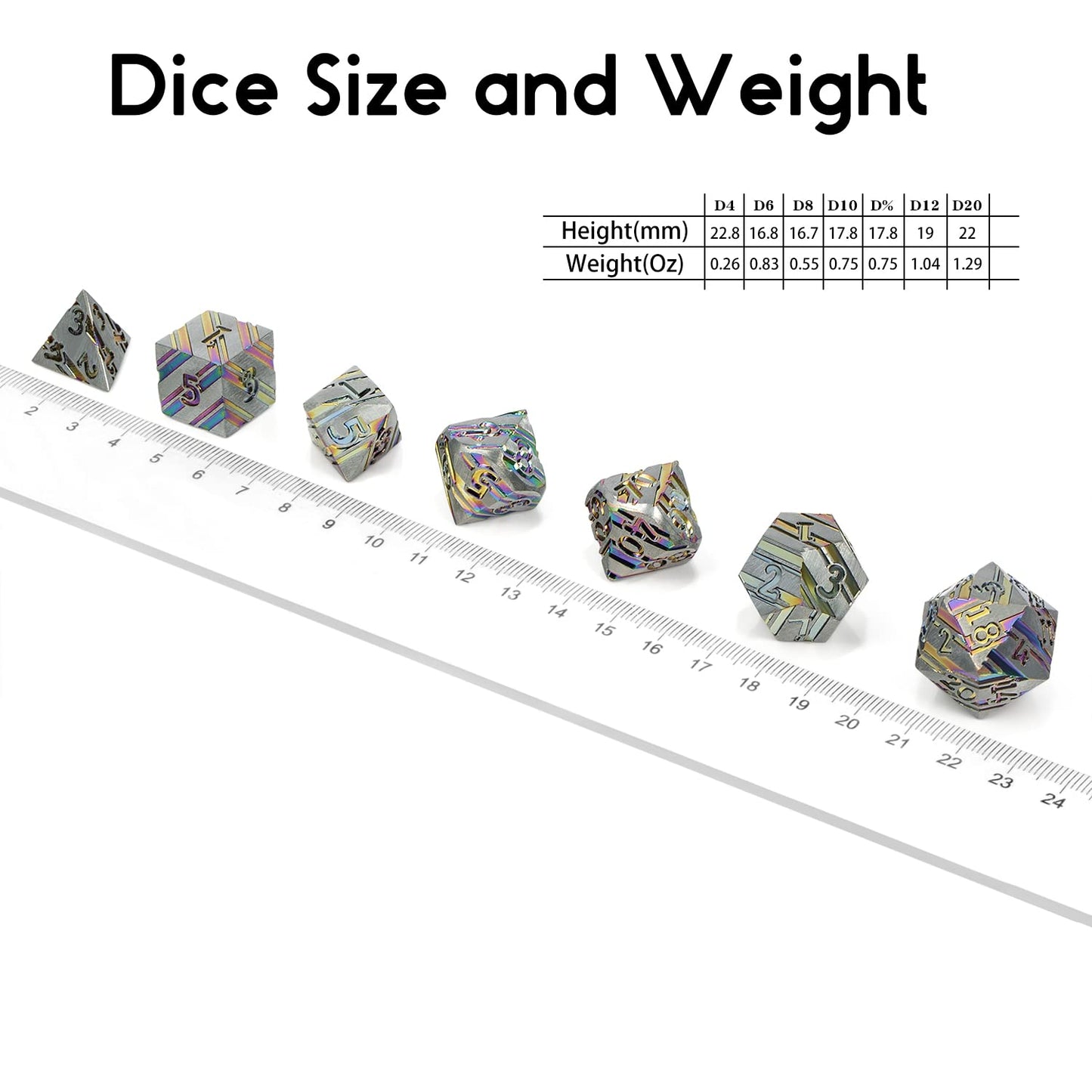 DNDND Rainbow Stripe DND Metal Dice Set,7 PCS Zinc Alloy with Gift Case for Dungeons and Dragons D&D (Rainbow)