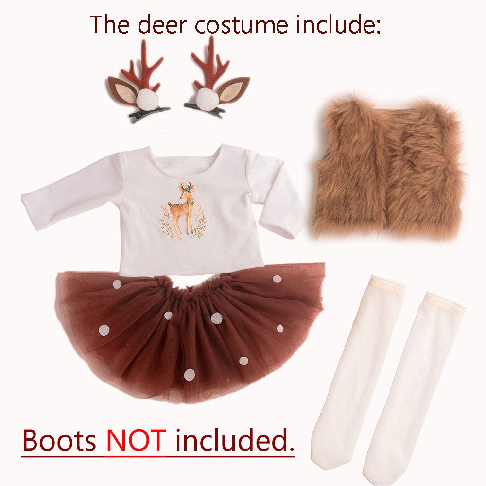 sweet dolly 18 Inch Doll Clothes Christmas Deer Costume Tutu Dress, White Fabric Outfit for 18 Inch Dolls