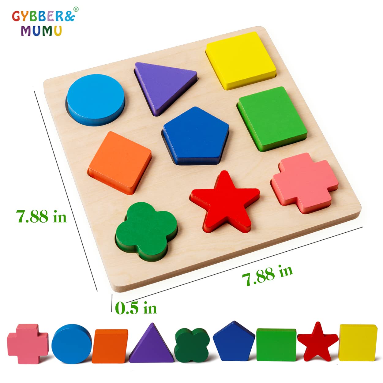Gybber&Mumu Preschool Colorful Wooden Shape Puzzle