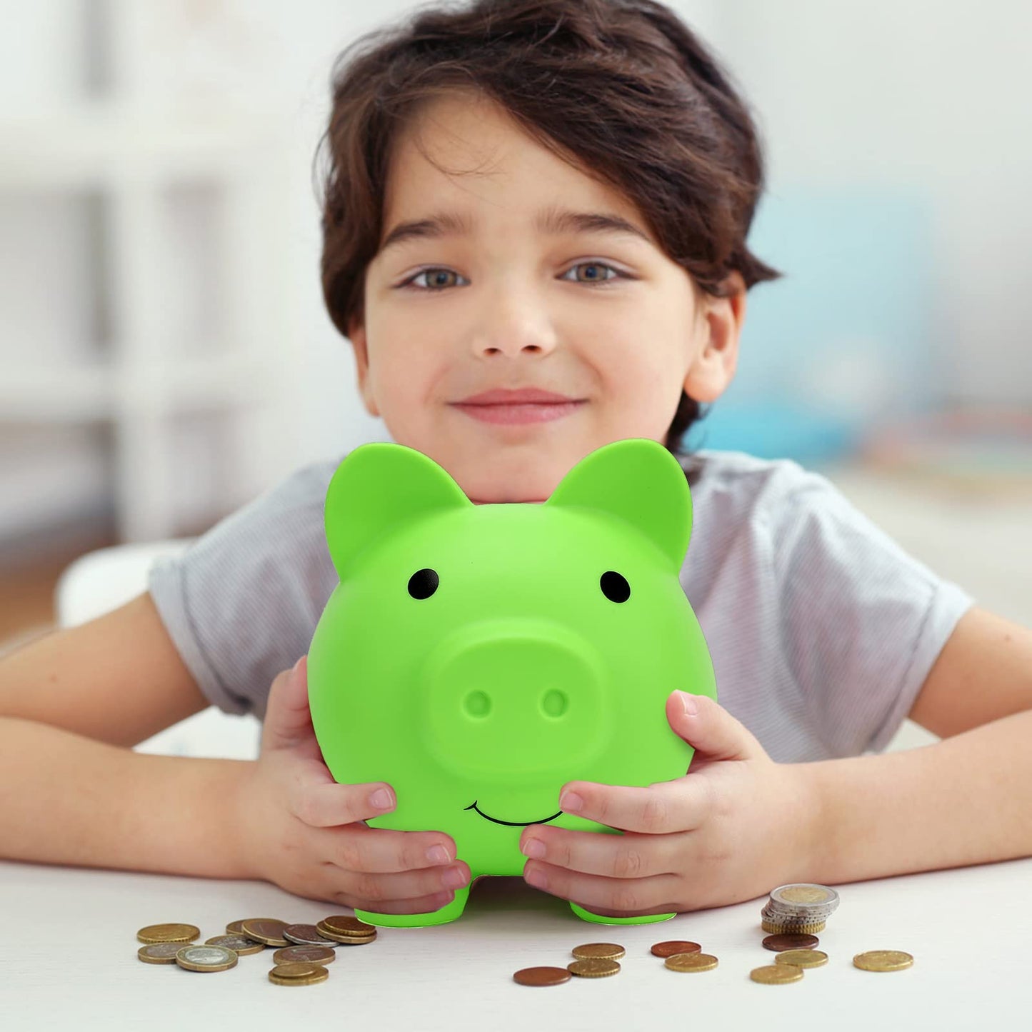 Cute Piggy Bank, Coin Bank For Boys And Girls, Children'S Plastic Shatterproof Money Bank,Children'S Toy Gift Savings Jar (Green
