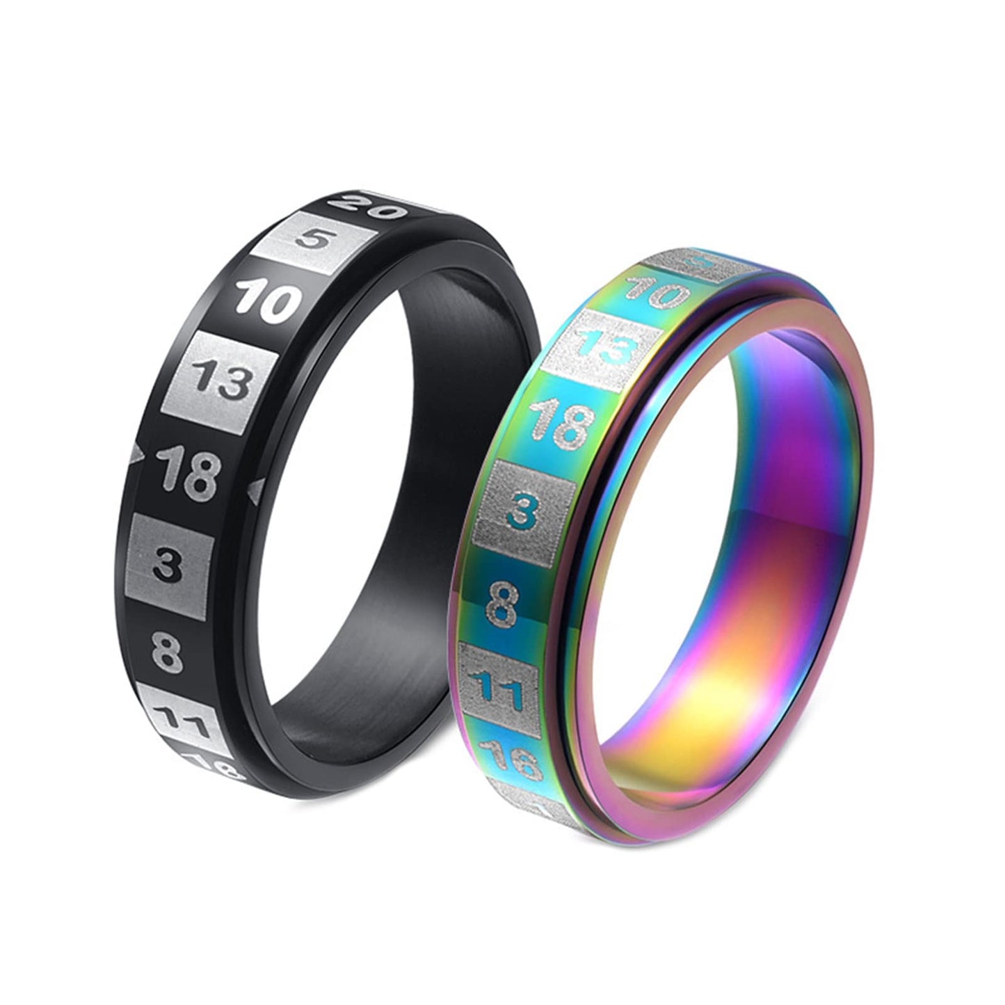 Mesnt Mid Finger Rings for Women, 6MM Numbers Rotatable Anti Stress Fidget Spinner Ring, Colorful Black Size Colorful 7 & Black