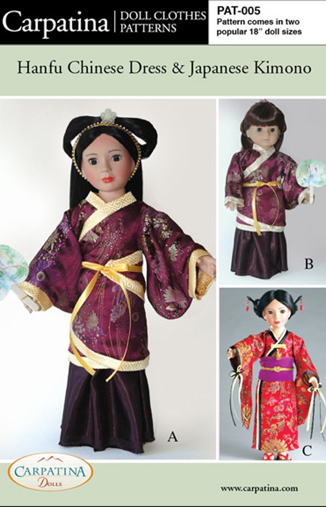 Hanfu Chinese Dress And Kimono Pattern Multi-Sized For 18'' American Girl Dolls And For 18'' Slim Carpatina Dolls