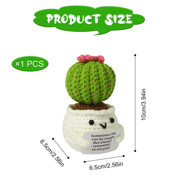 Nqeuepn Crochet Positive Cactus, Handmade Knitted Cactus Toy Cute Funny Potato Emotional Positive Life Doll Ornaments Gifts With Encouraging Card For Adults Kids Friends Room Office Desktop Decor