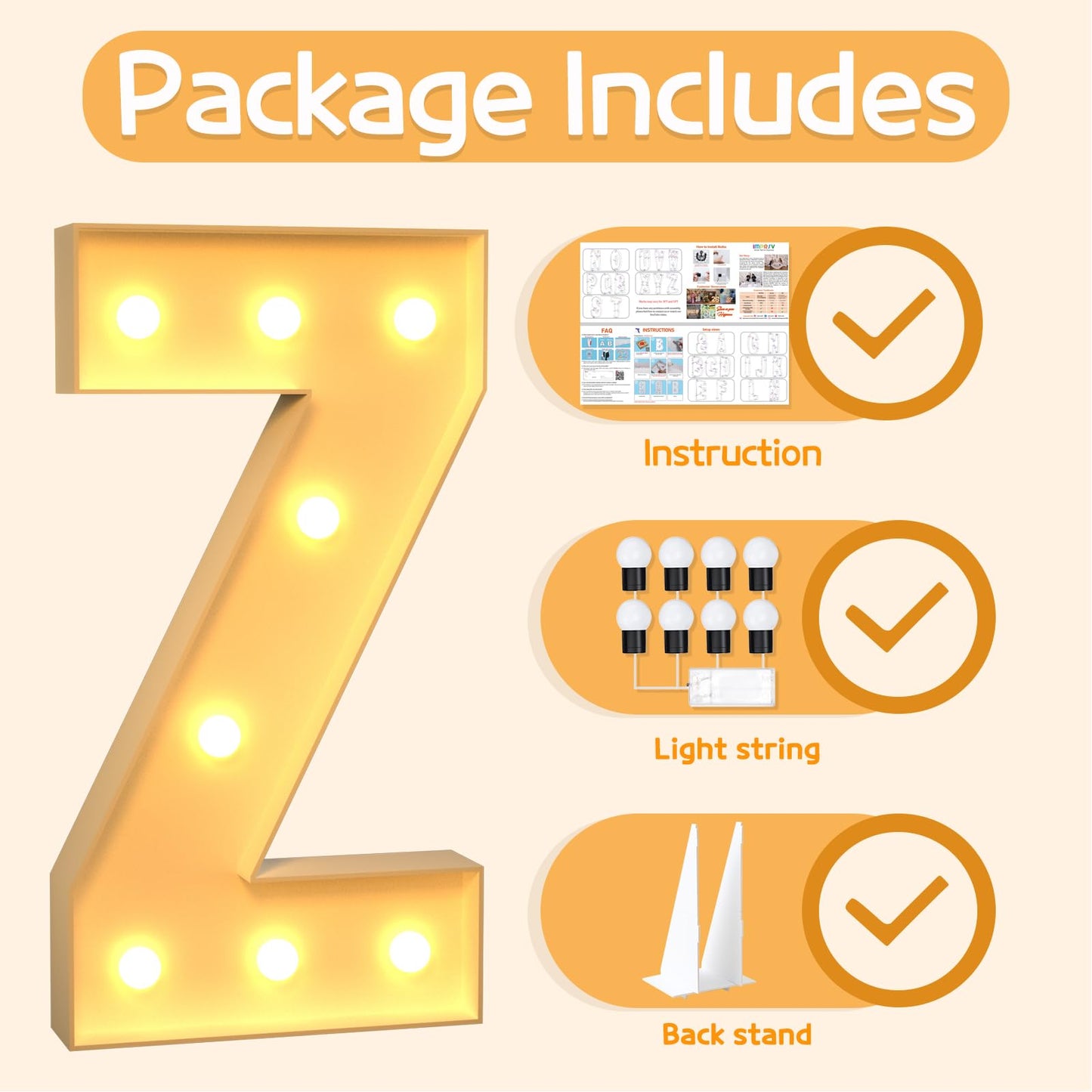 Imprsv 3Ft Marquee Light Up Letters Z, Large Light Up Letters, Big Marquee Letters For Party Decorations Baby Shower Anniversary