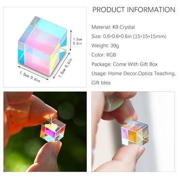 Hdcrystalgifts Mini K9 Crystal Glass Prism Cube,Optical Glass Rgb Dispersion Prism X-Cube For Physics Teaching Art Decor Photography Props,15 * 15 * 15Mm