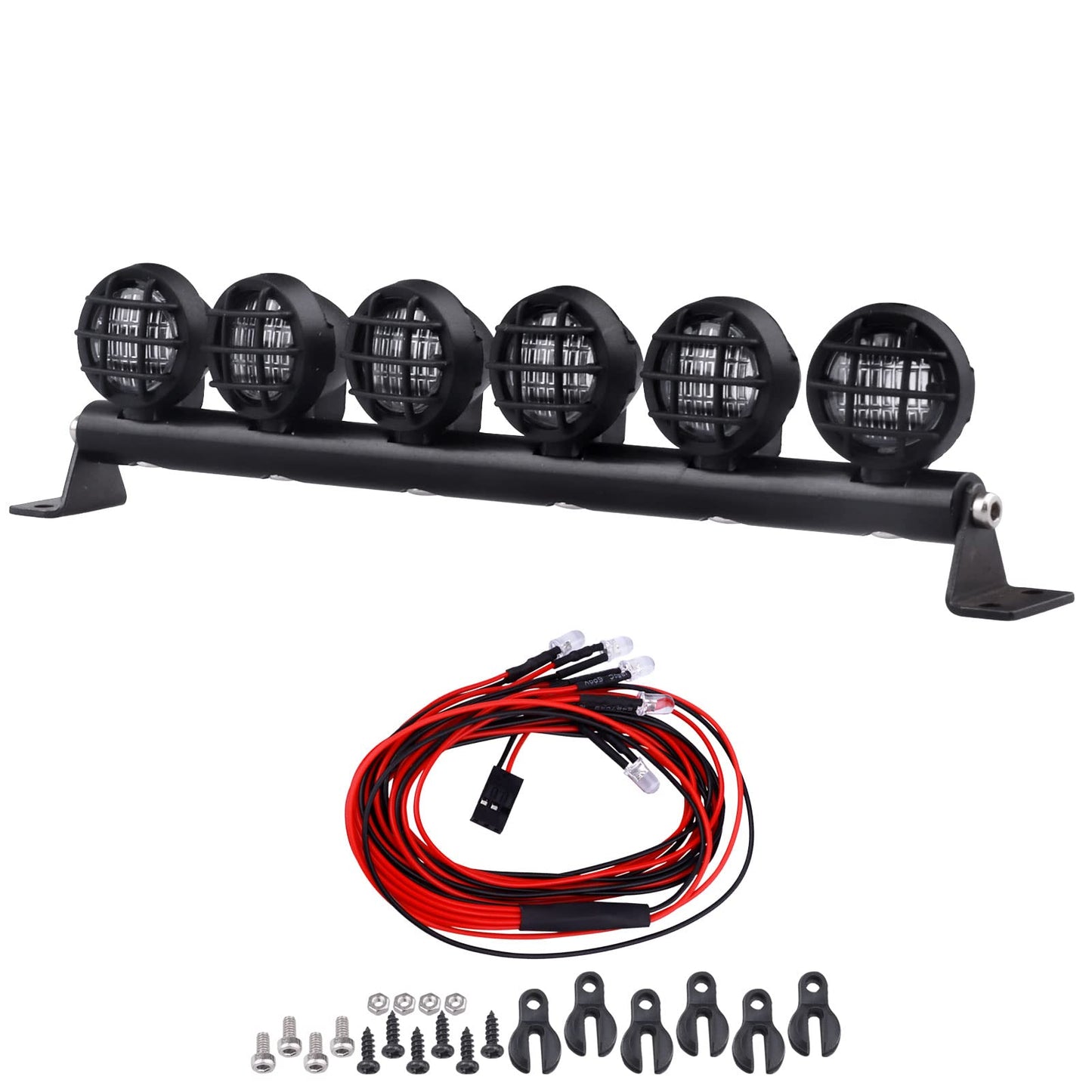 GoHobby 110mm 1/10 RC LED Light Bar Roof LED Lamp Kit 6 Lights LEDs for TRX4 Traxxas Slash 4x4 2WD Stampede SCX10 & SCX10 II Red
