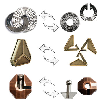 Mhy 3 Pieces Brain Teasers Metal Puzzles
