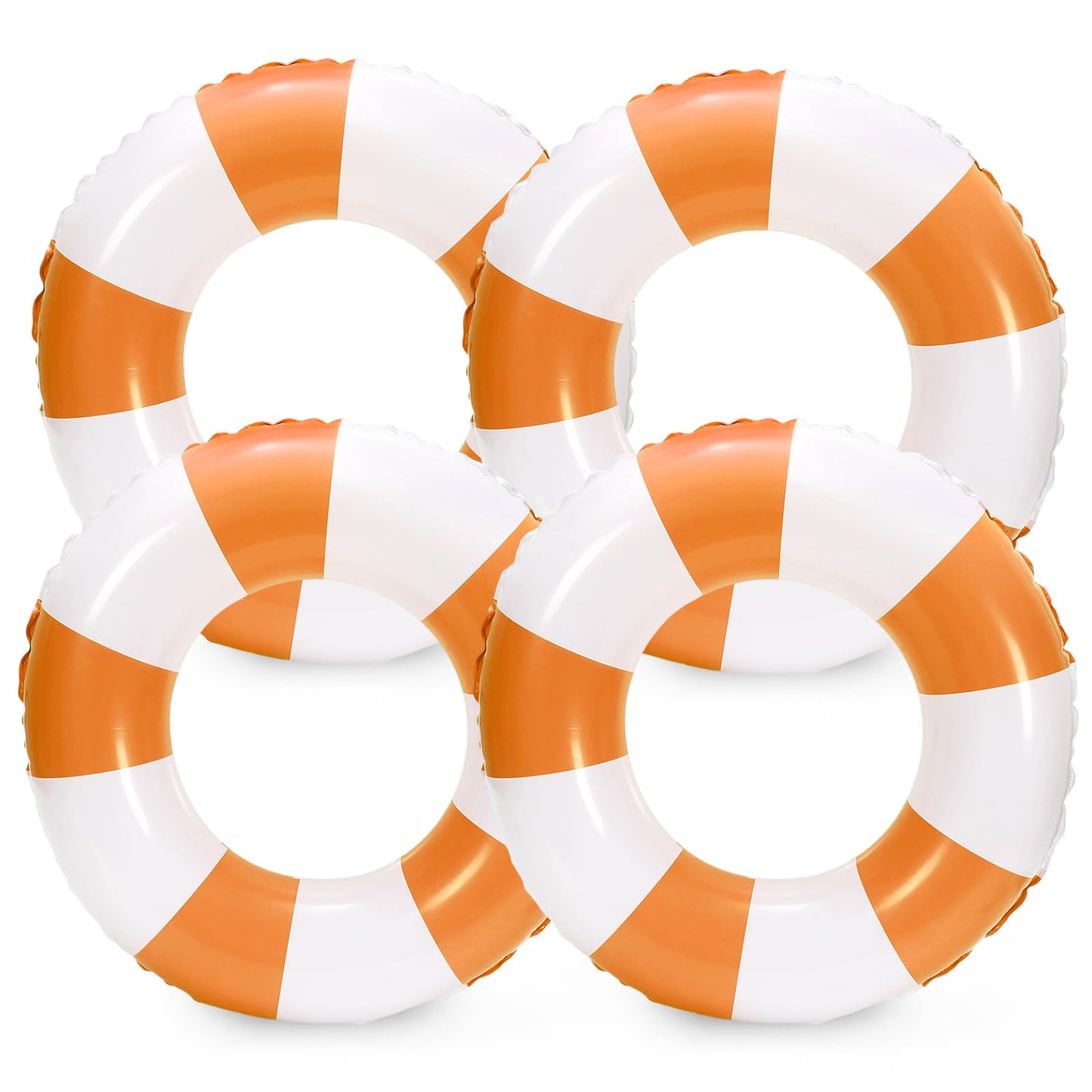 Whaline 4Pcs White Orange Inflatable Swimming Float Toy Striped Swim Ring Fun Print Pool Lounger Tube for Teen Boy Girl Summer S