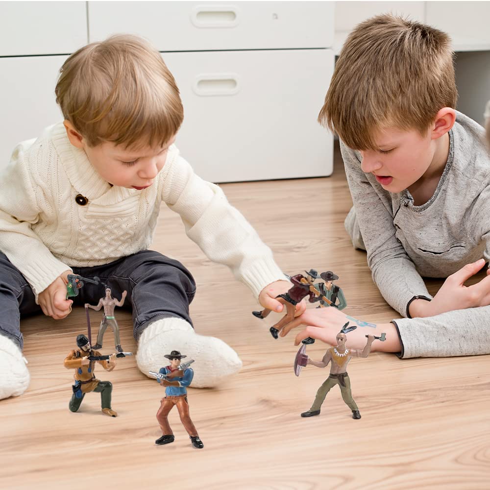 Artcreativity Cowboy & Indian Action Figures Set Of 12 - Realistic Details, Free-Standing, Party Decor & Favors For Kids