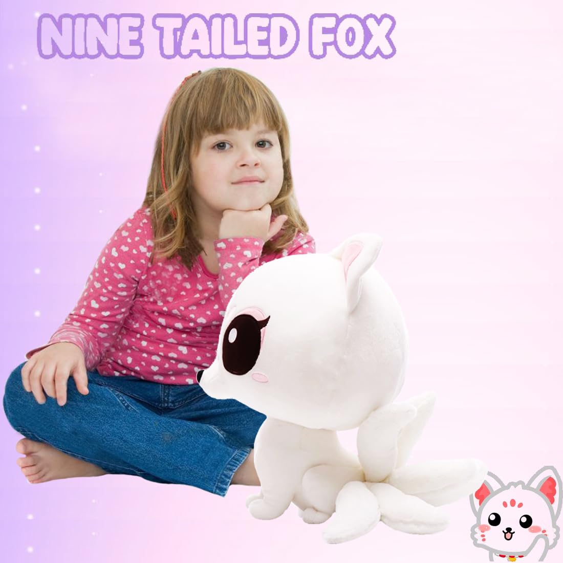 Elainren Lifelike Nine-Tailed White Fox Stuffed Animals Toy Realistic Fox Plush Toy Cute Kyuubi Kitsune Plushie Dolls Gifts For
