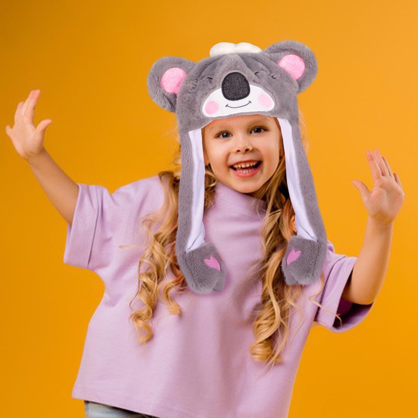 YOYTOO Plush Novelty Animal Hat with Ears Moving Jumping Pop Up Beating Plush Dress Up, One Size Fits All Adults & Children (Koa