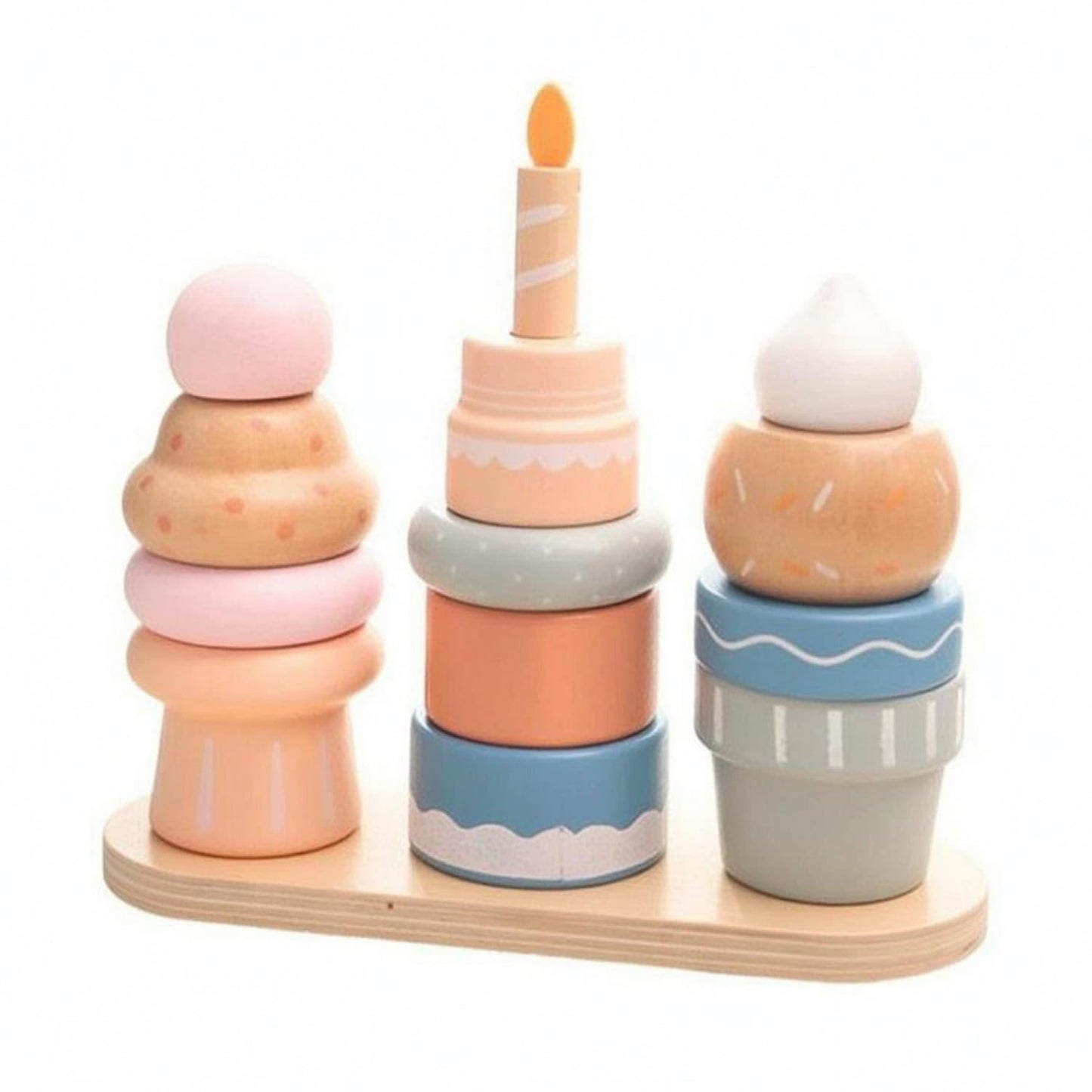 Zoomella Early Learning Dessert Stacking Toy Pastel Wooden Stacking Toy Painted Wooden Shape Sorter Decorative, Dessert Stack|Wo