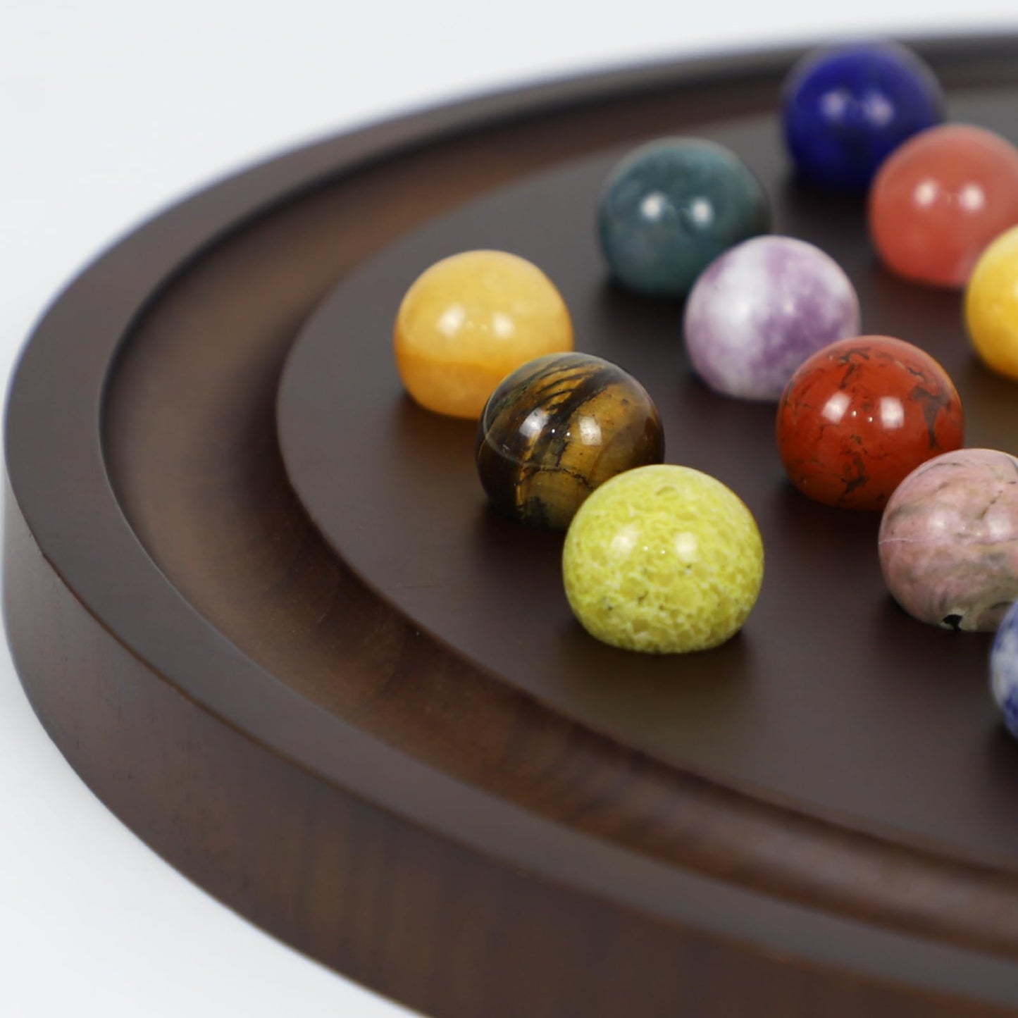 Medikaison Large Solitaire Game Handmade Solid Wooden Marble Board Game Set With 36 Natural Marble Marbles Classic Thick Round Board Games For Adults Game Night (Walnut, Medium)
