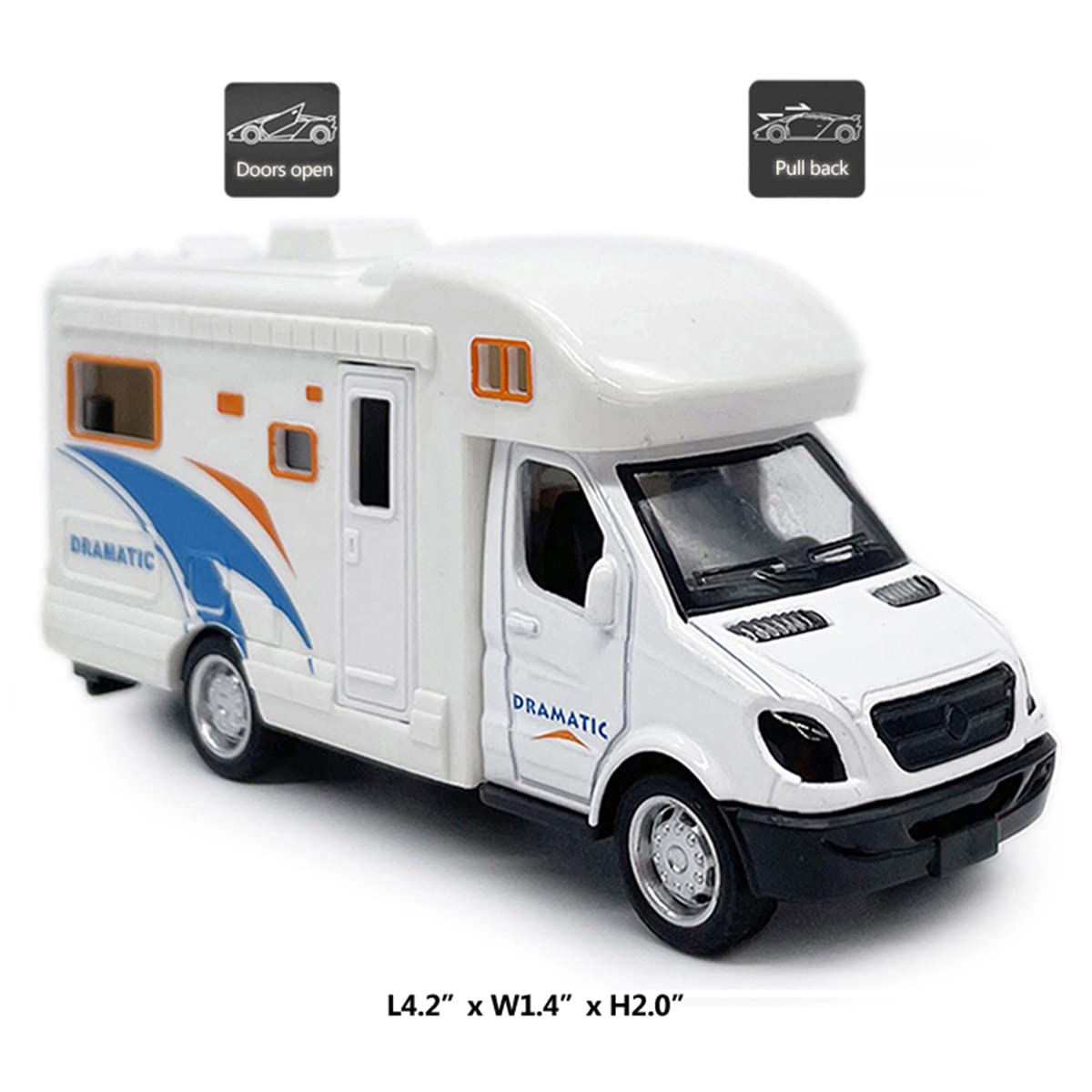 Mini Toy Camper RV Motorhome Toys for Boys Pull Back Diecast Model Car Recreational Vehicle Adventure with Furniture Roof and Si