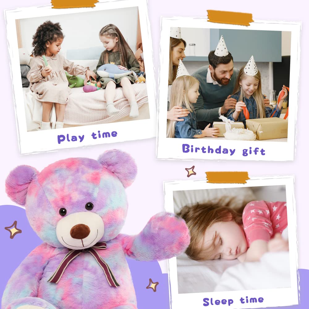 Tezituor 40In Giant Teddy Bear,Big Stuffed Animal Plush,Rainbow Purple Soft Gifts For Baby Shower,Valentine, Christmas, Birthday.