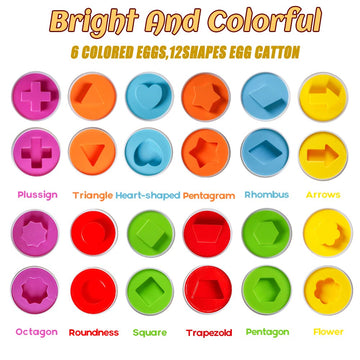 Matching Eggs Easter Egg Toy For Toddlers - Color & Shape Recognition Sorter Puzzle, Early Learning Educational Fine Motor Skill Montessori Geometric Gift For 1 2 3 Year Old Kids Boys Girls (12Pcs)