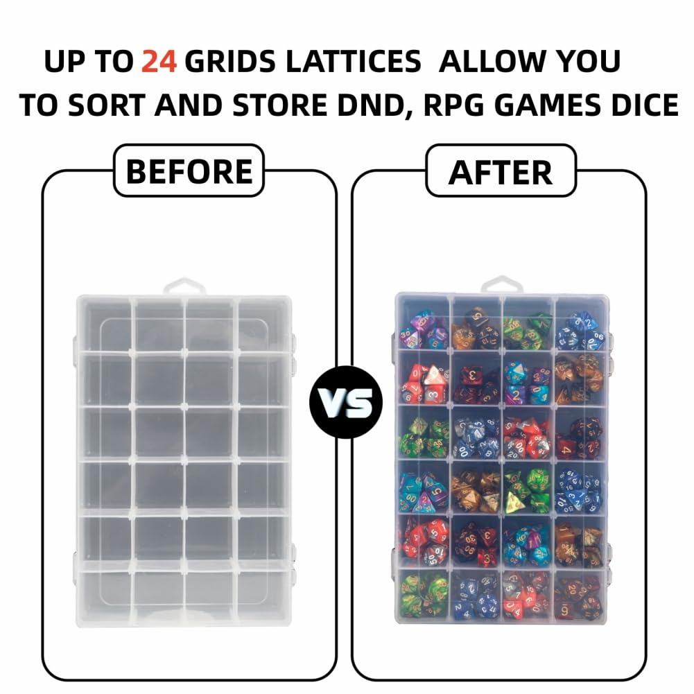 2 Pack DND Dice Storage Box Each 24 Grids Polyhedral Dice Organizer with Removable Dividers Holding Up To 1600 Dices Small Craft