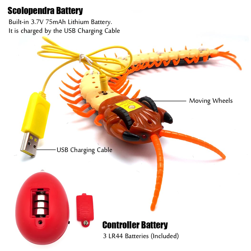 Tipmant Realistic Large Size Rc Centipede Scolopendra Animal Toy Infrared Remote Control Vehicle Car Scary Prank Kids Birthday Gifts (Dark Green)