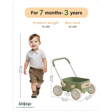 PULA Baby Push Walker - Green Toddler Wagon for 6-12 Months, First Learner Toys, Ideal Birthday Gift for 1 Year Old, Indoor & Outdoor Use