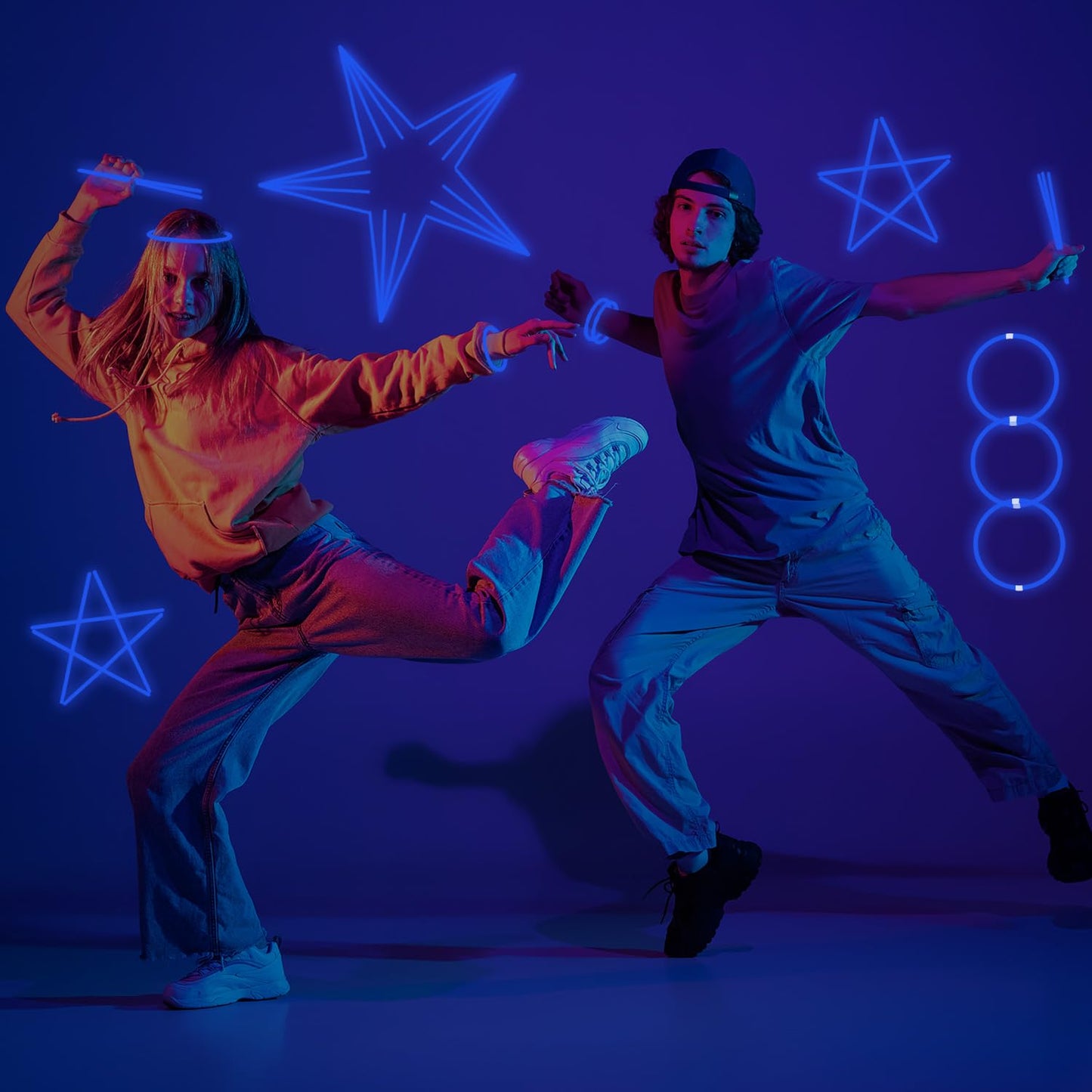 Yofobu Blue Glow Sticks Bulk Light Up Bracelet Glow Necklaces With Connectors 50Ct 8' Glowsticks Neon Party Supplies For Christmas New Year Vanlentines Day July 4Th Wedding Gender Reveal